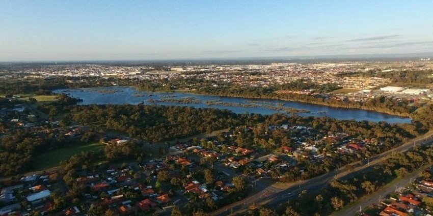 Aerial view of lake in Perth
