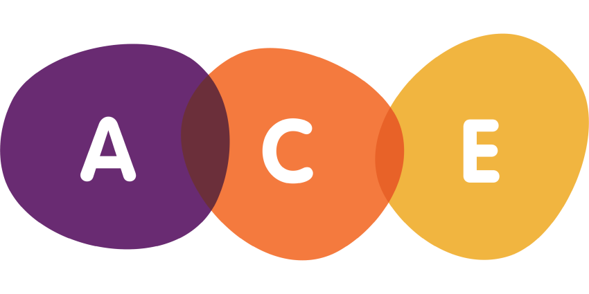 Colourful graphic with the letters A C E