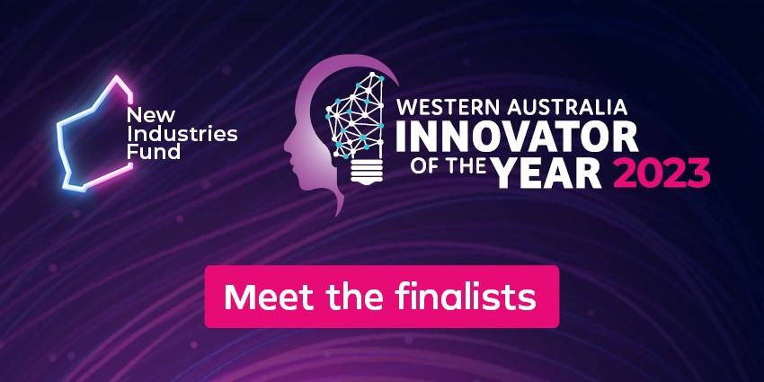Purple Graphic with the Western Australia Innovator of the Year 2023 logo 
