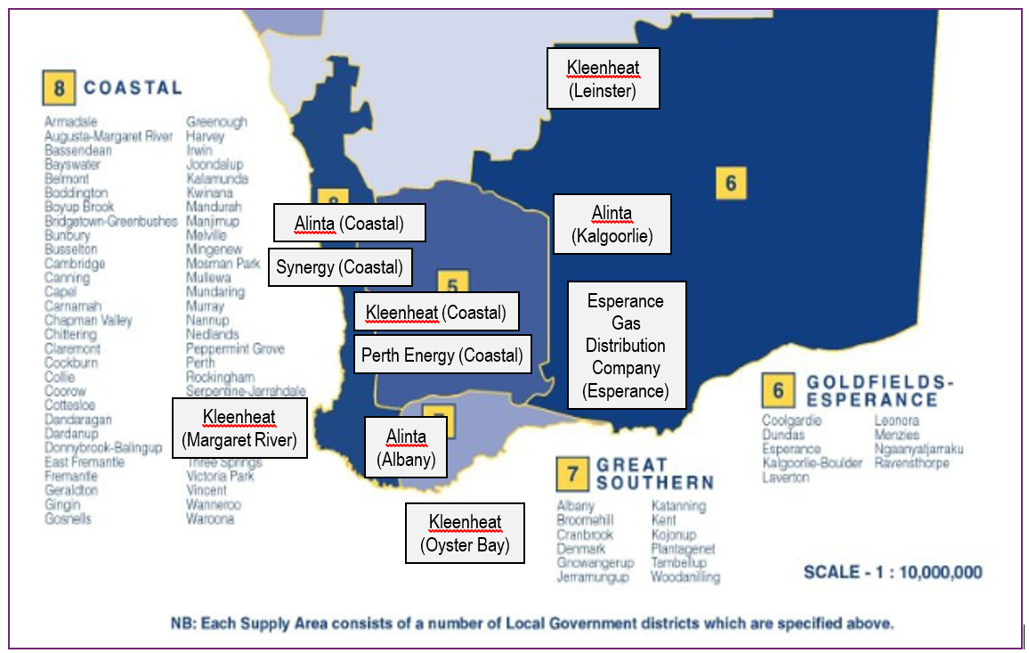 Map of the coastal supply area for reticulated gas