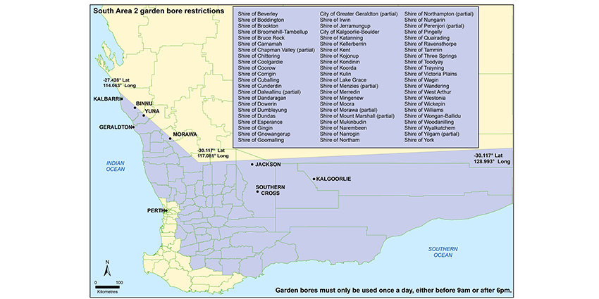 Map sprinkler restrictions Western Australia South Area 2