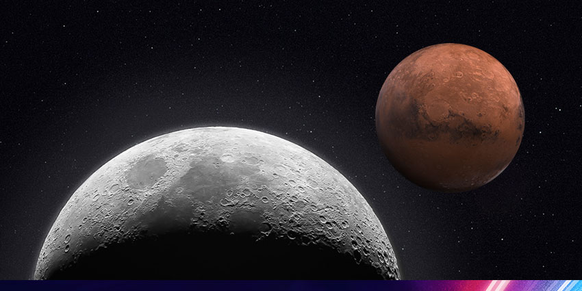 The moon and mars