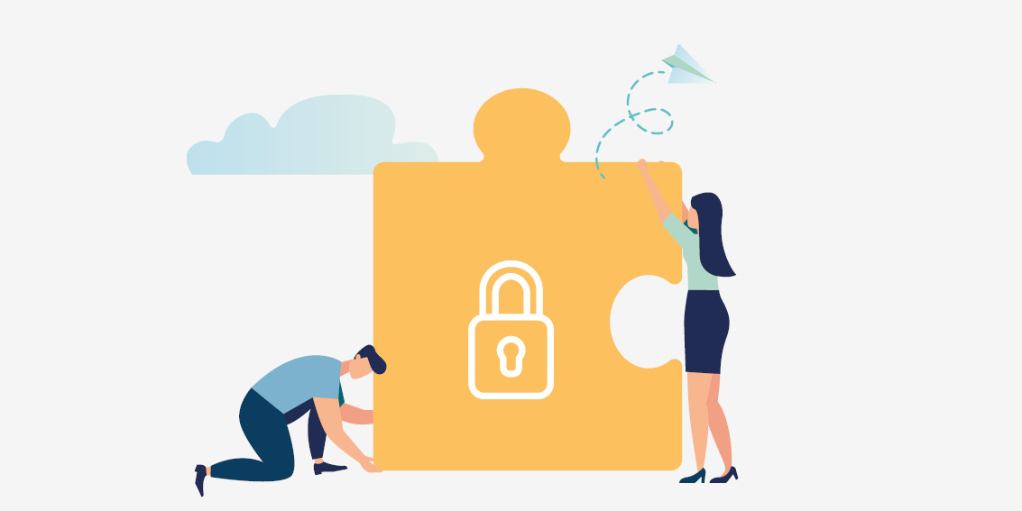 Graphic - people holding puzzles depicting a lock