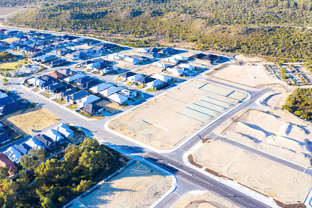 Aerial view of plots of land for housing development.