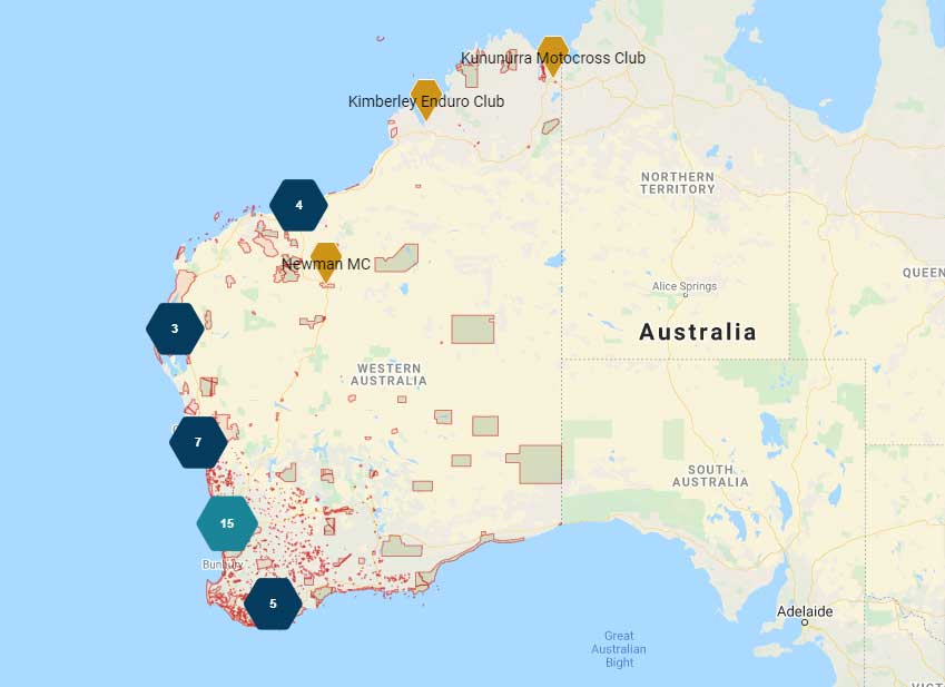 A map of Western Australia showing off-road vehicle areas