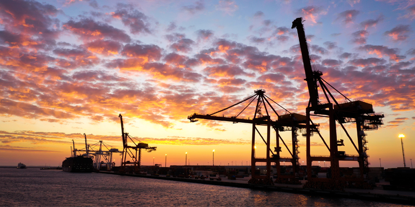 long shot of the port during sunset