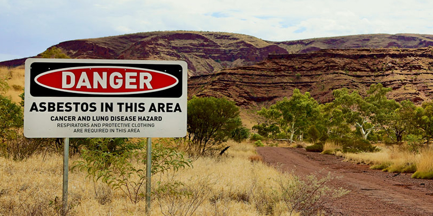 Danger sign at Wittenoom stating asbestos in this area.