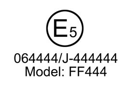 A circle with an E and number 5 inside with text below