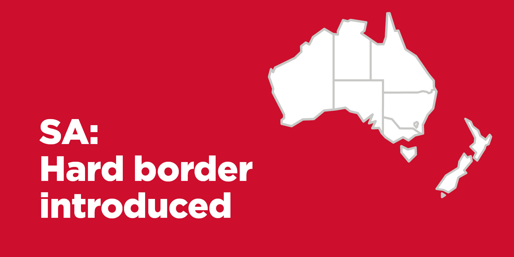 Map of Australia including NZ on an red background explaining SA has moved to medium risk