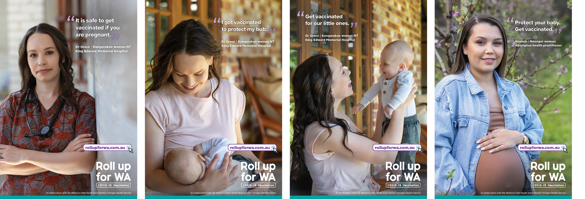 Preview image showing 4 poster styles available to download of pregnant or breasfeeding women