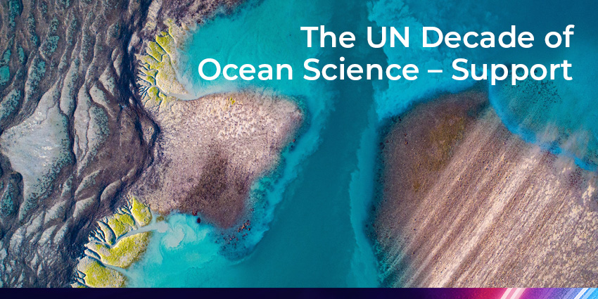 A picture of the ocean with the text "The UN Decade of Ocean Science - Support"