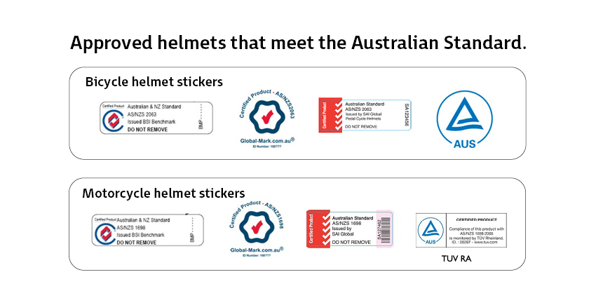 Australian standard stickers for approved motorcycle and bicycle helmets