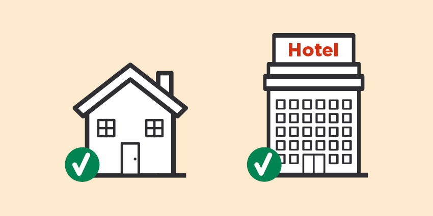 A house and hotel with a green tick