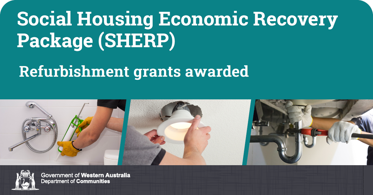 Refurbishment images with text "social housing economic recovery package (SHERP) refurbishment grants awarded" 