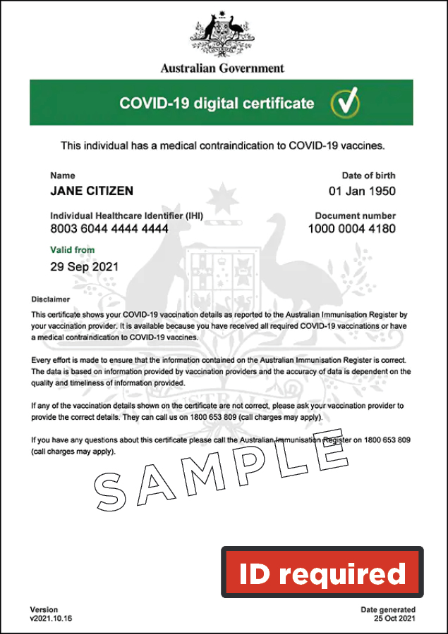 Image showing example of medical exemption certificate