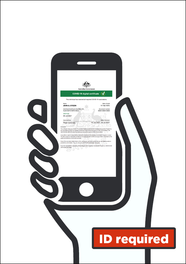 Image showing printed proof of vaccinations shown on a mobile phone