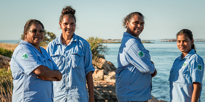 a group of four female Bardi Jawi Rangers