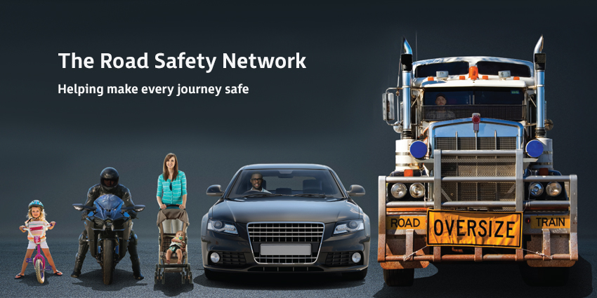 a child on a bike, a motorcyclist, car driver, and truck driver are all different types of road users