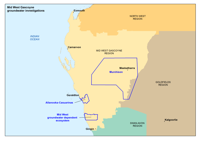 Map showing the locations of groundwater investigations in the Mid West Gascoyne region