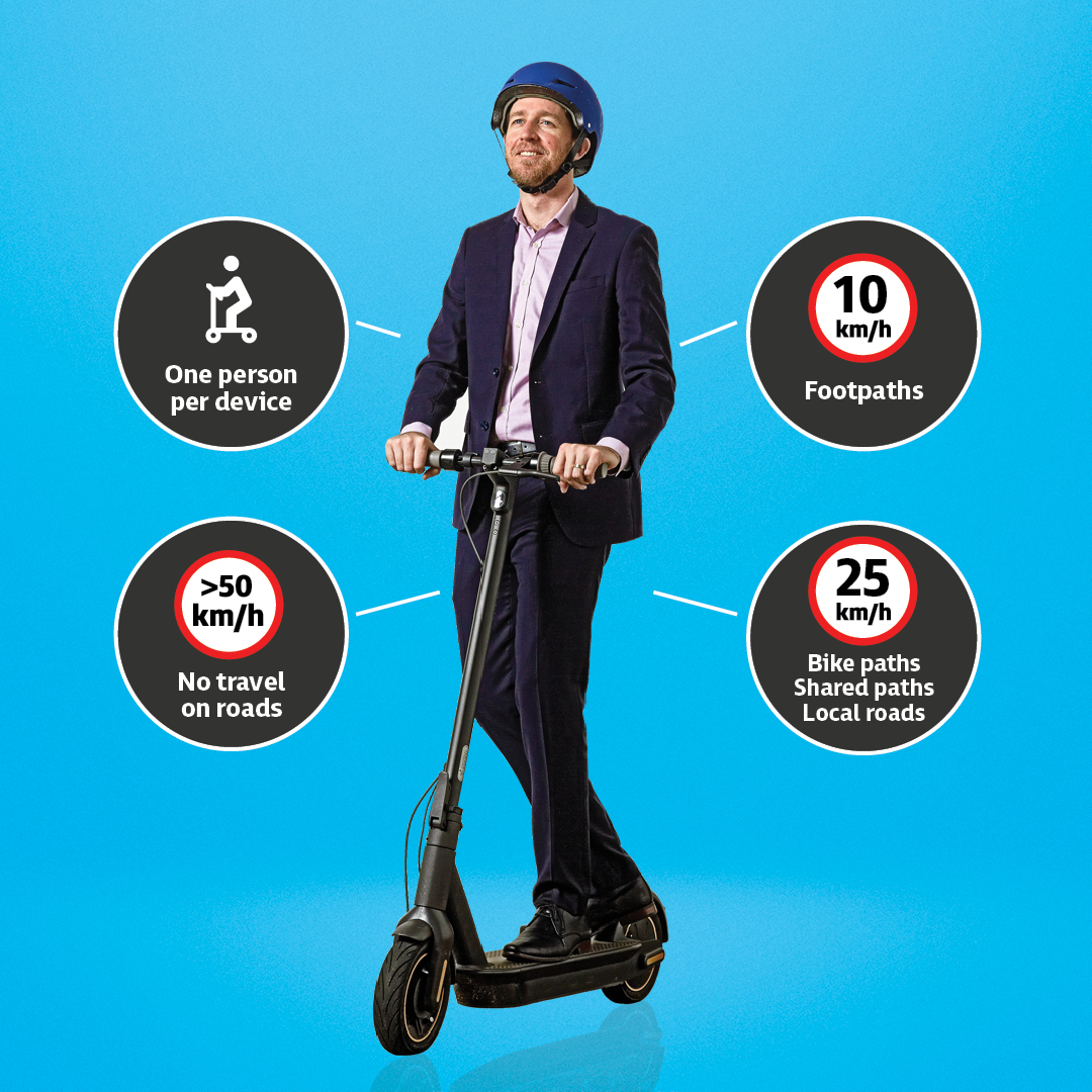 Man on an erideable wearing a helmet