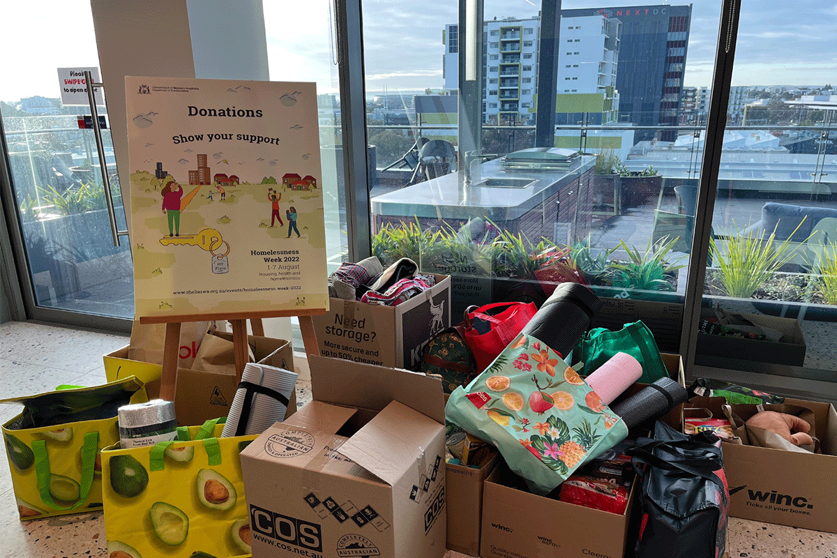 Homelessness Week Donations Box filled with bedding