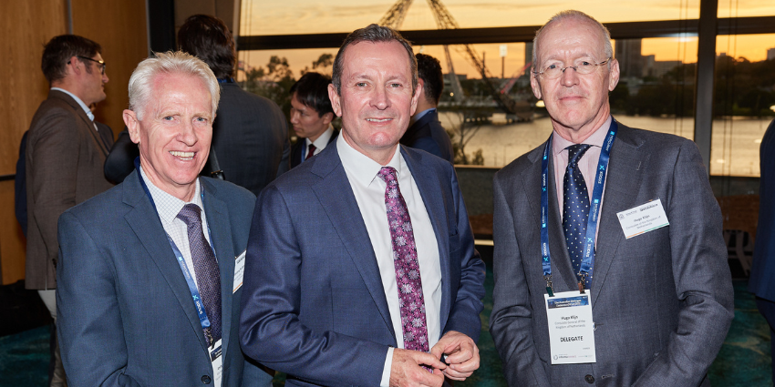Image of Anthony Sutton, Mark McGowan and Hugo Klijn at the Australian Hydrogen Conference West 2022 