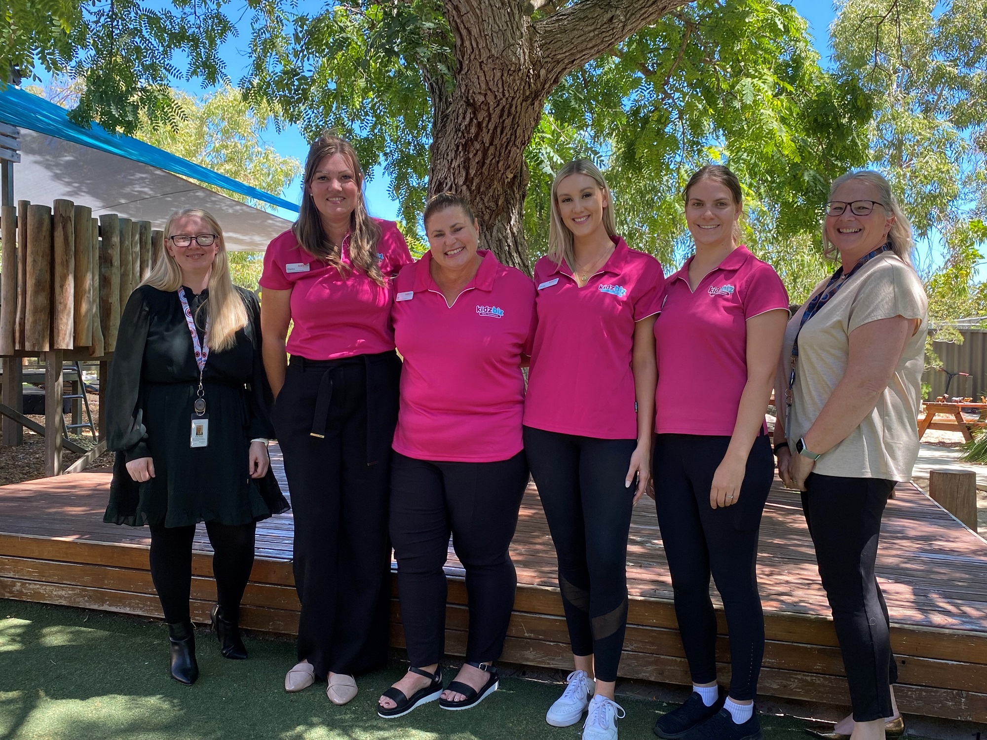 ECRU’s Claire Hunter (left) and ECRU’s Natalie Gulberti (right) with Kidz Biz Wanneroo staff.