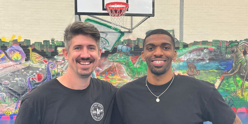 Greg Hire and former teammate Devondrick Walker at Banksia Hill Detention Centre