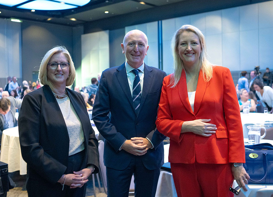 Public Sector Commissioner, Sharyn O'Neill PSM with speakers at the SES Spotlight event: Minister Stephen Dawson and Dr Catherine Ball