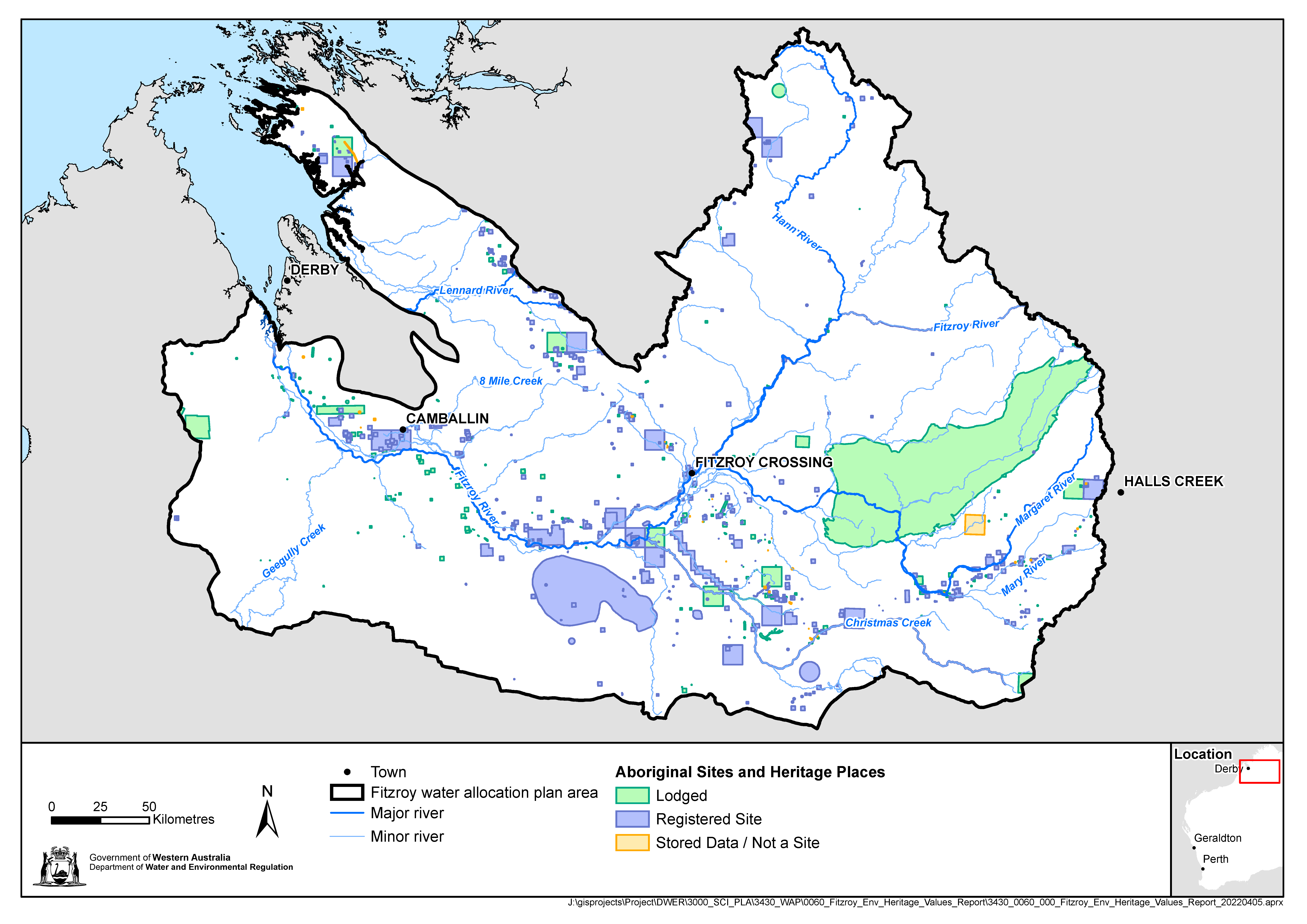 Map of Aboriginal heritage in the Fitzroy water allocation plan area
