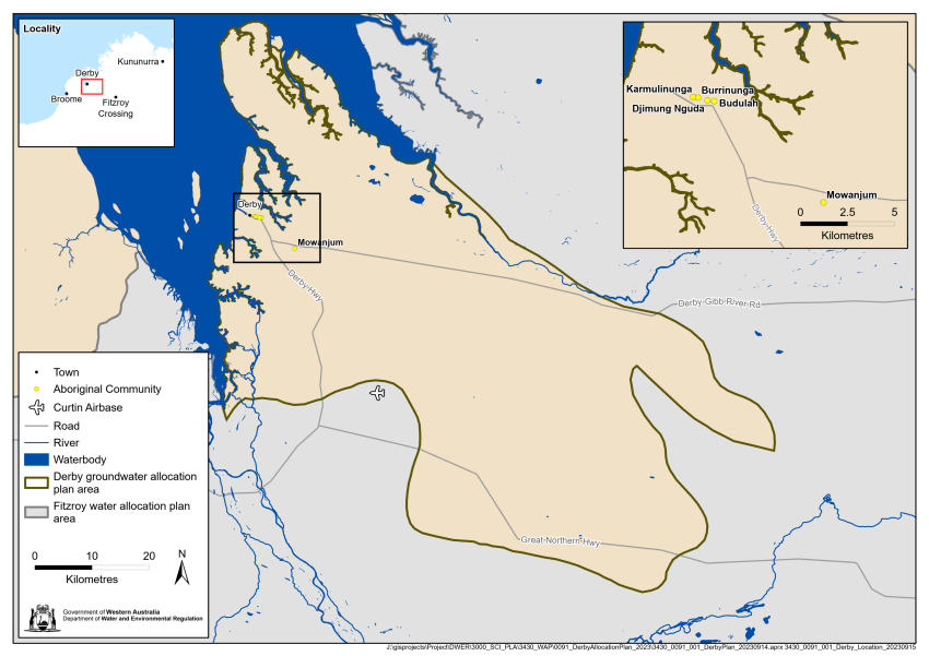 Map showing the Derby groundwater allocation plan area