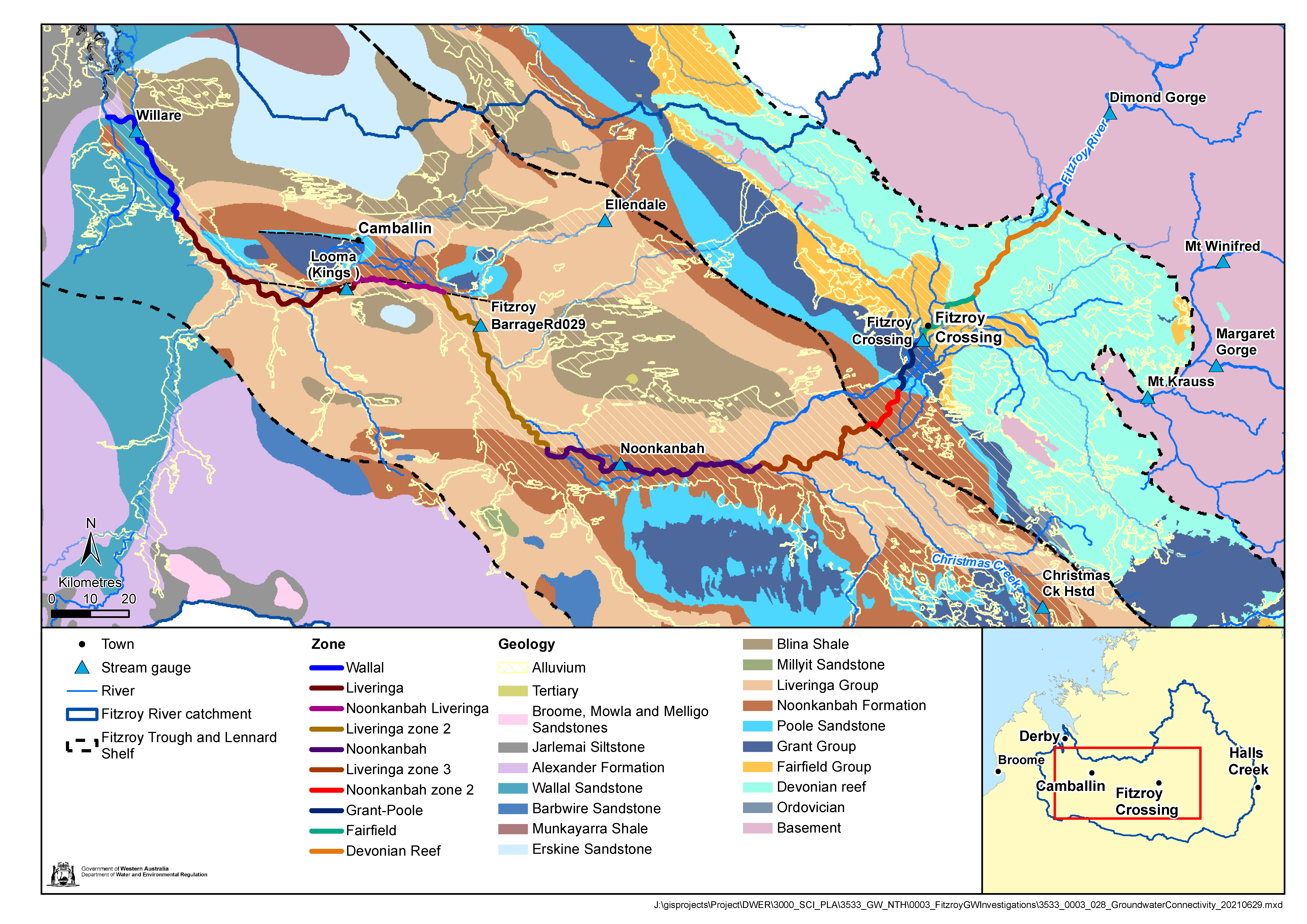 Map of groundwater connectivity in Fitzroy water allocation plan area