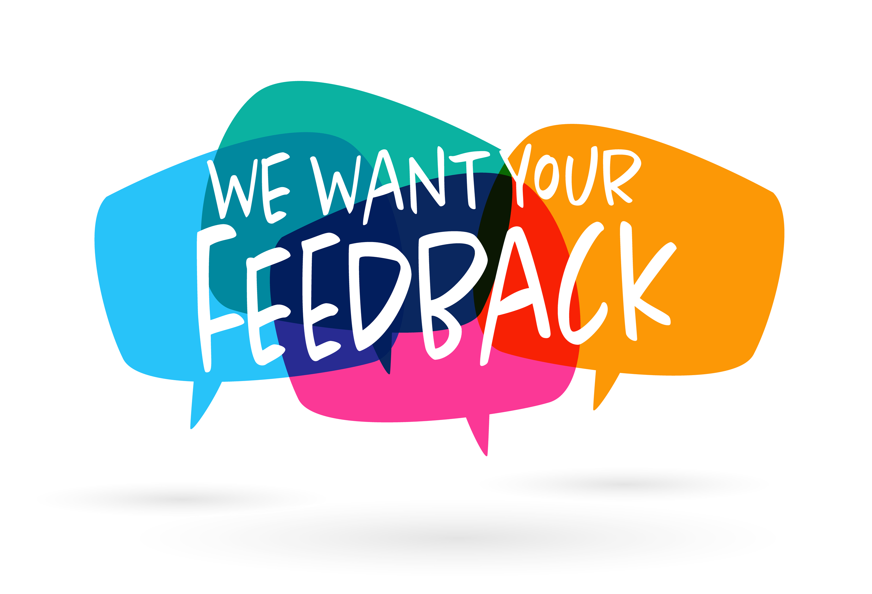 We want your feedback in colourful speech boxes