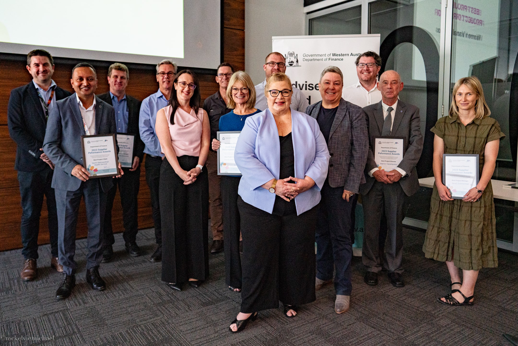Group photo with Minister Ellery and Supplier winners 