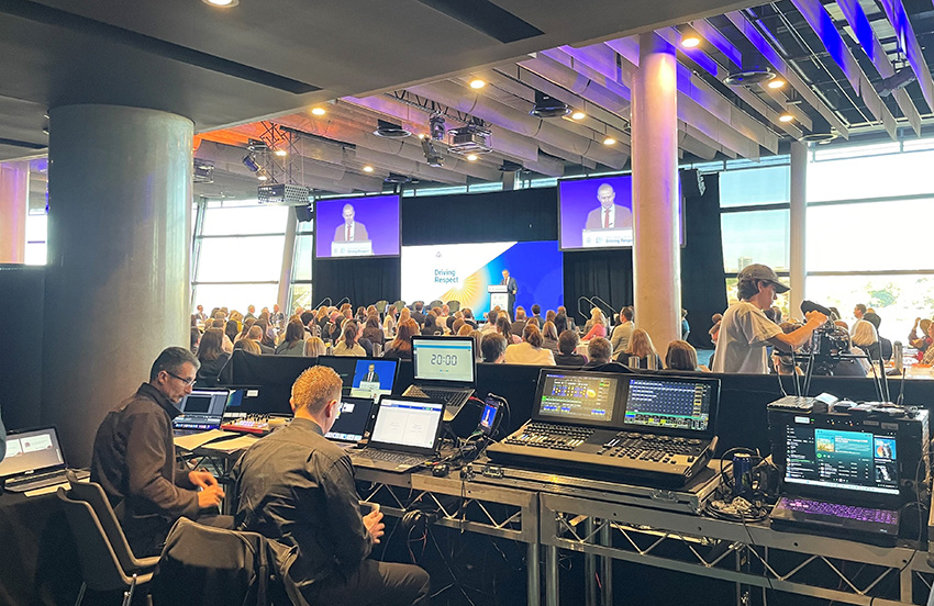 Looking out from the technicians area at the summit in progress