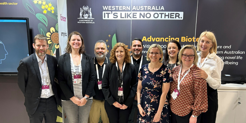 A group photo of representatives from TeamWA at the Ausbiotech booth