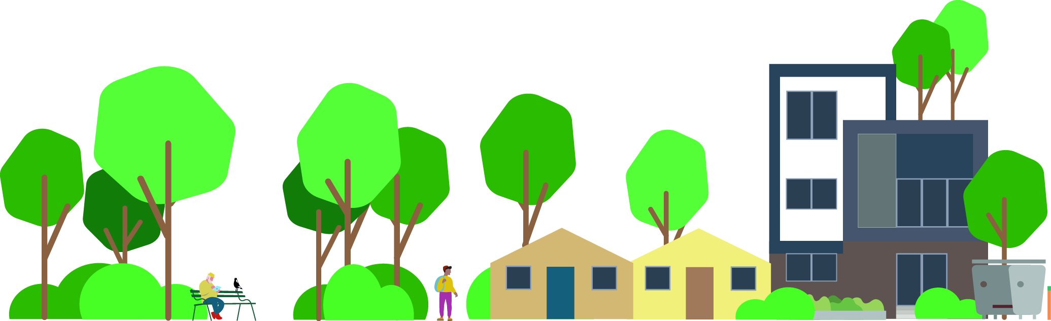 Illustration depicting trees and houses