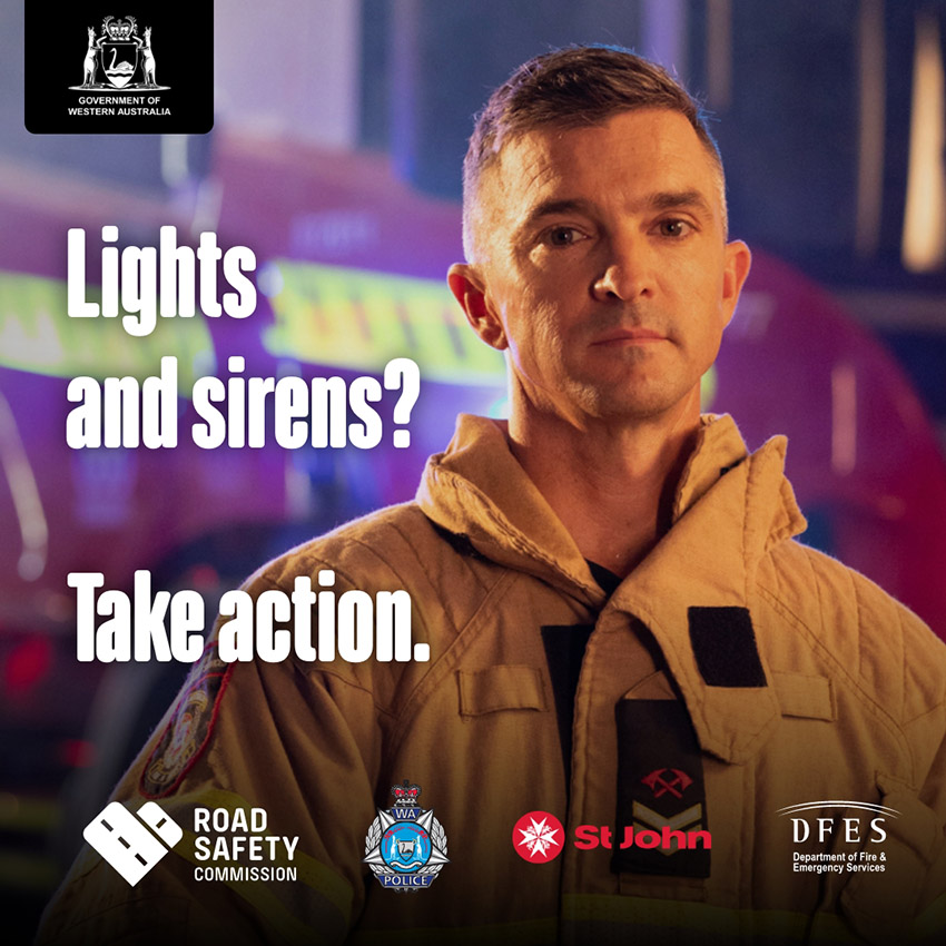 Light, sirens, action social tile with DFES