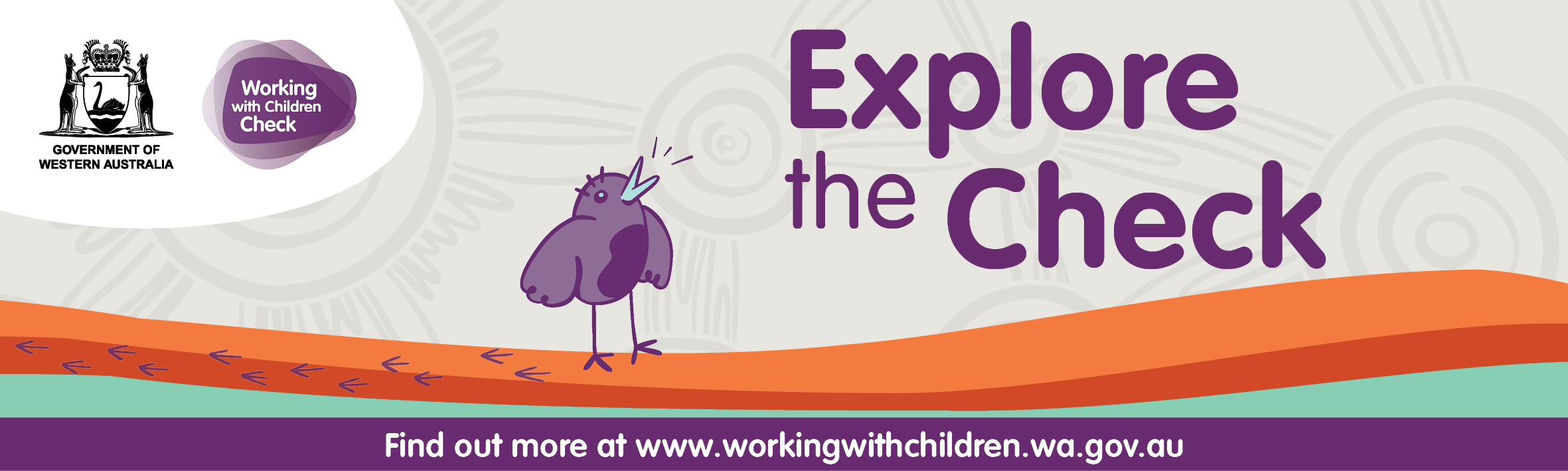 A banner that reads Explore the Check and also has a Government of WA logo and Working with Children Check logo
