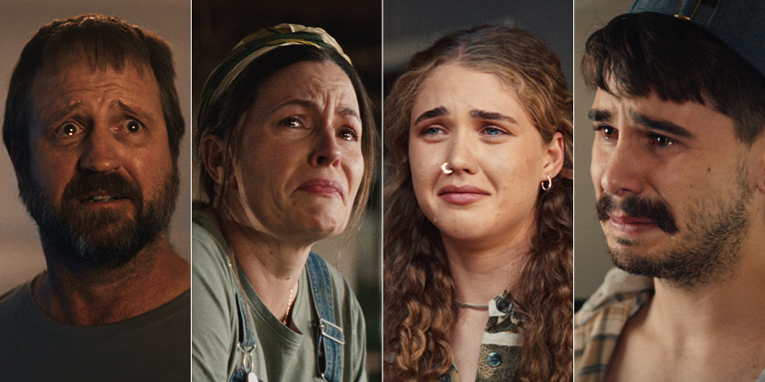 Four people side by side looking sad