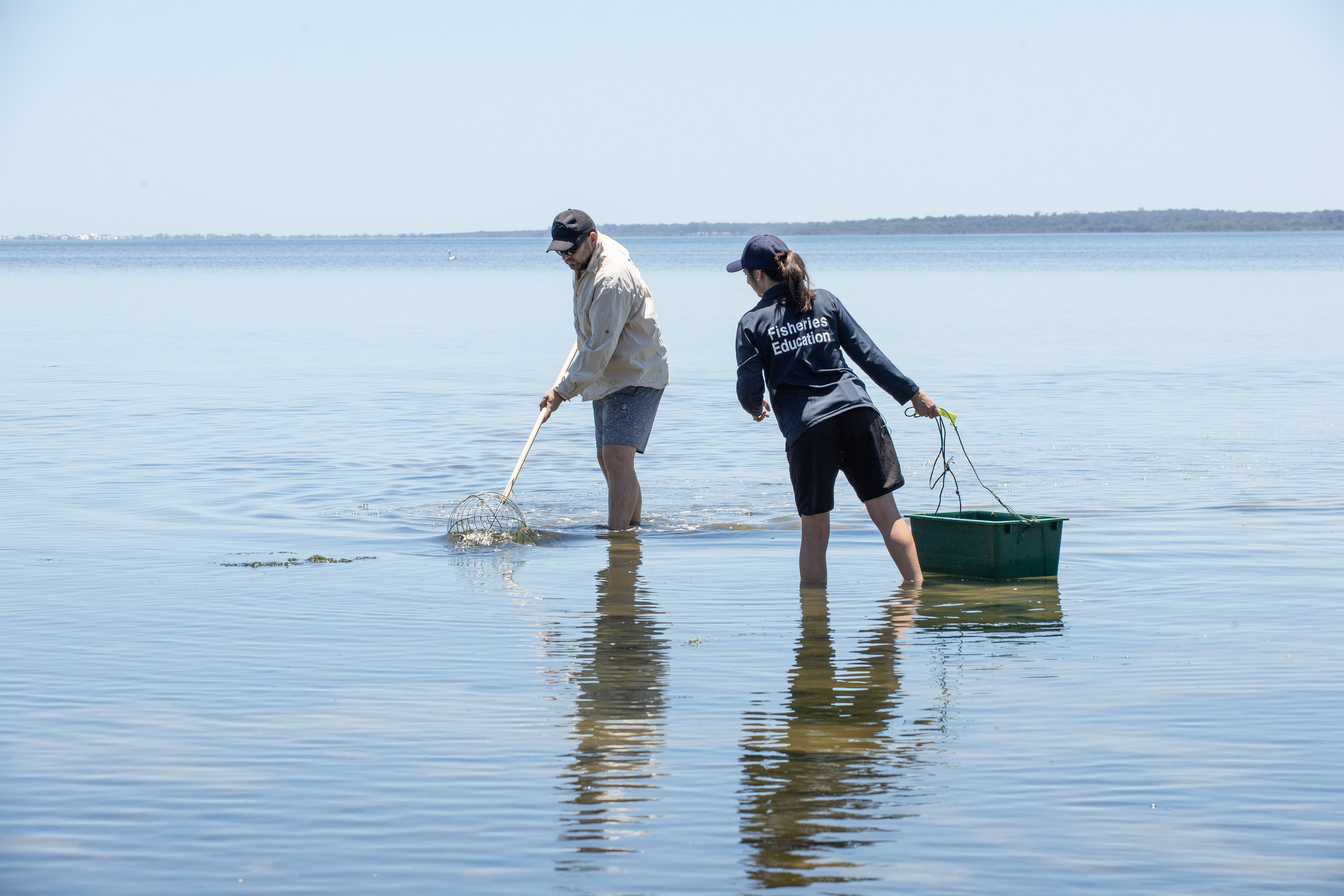 DPIRD officers conduct a crab survey in the Peel-Harvey Estuary.