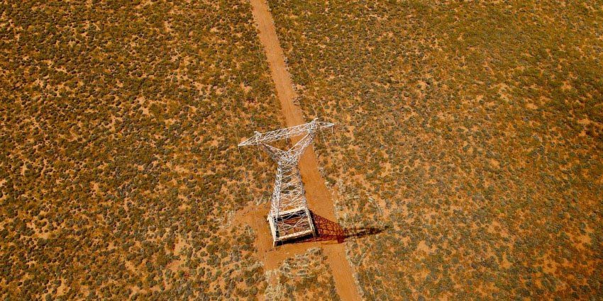 Aerial shot of the Horizon Power Pilbara HV transmission line
