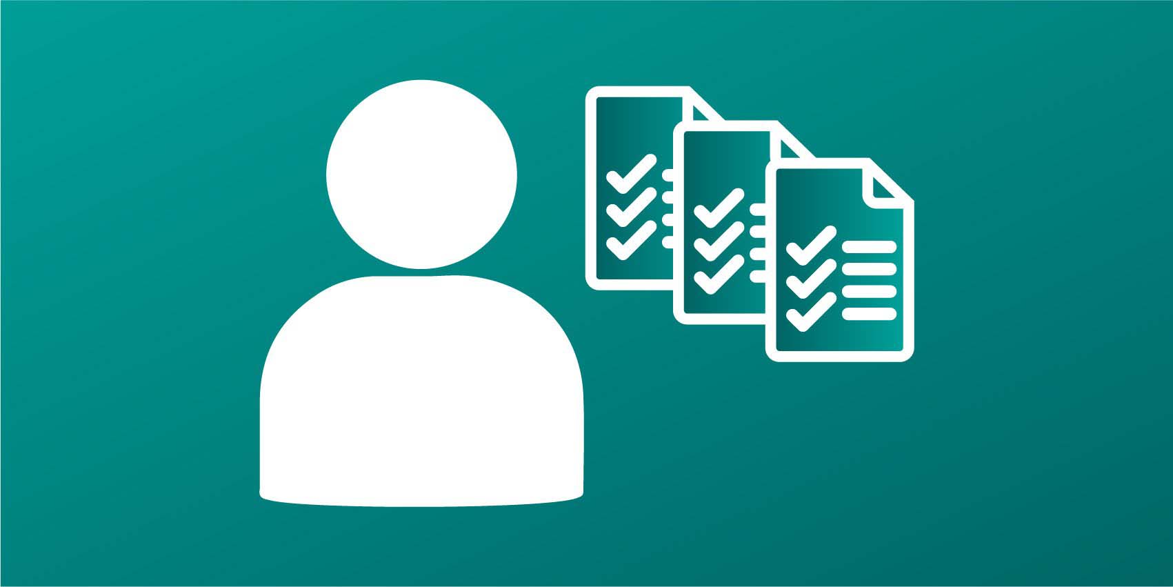 Graphic of person with documentation and tick boxes