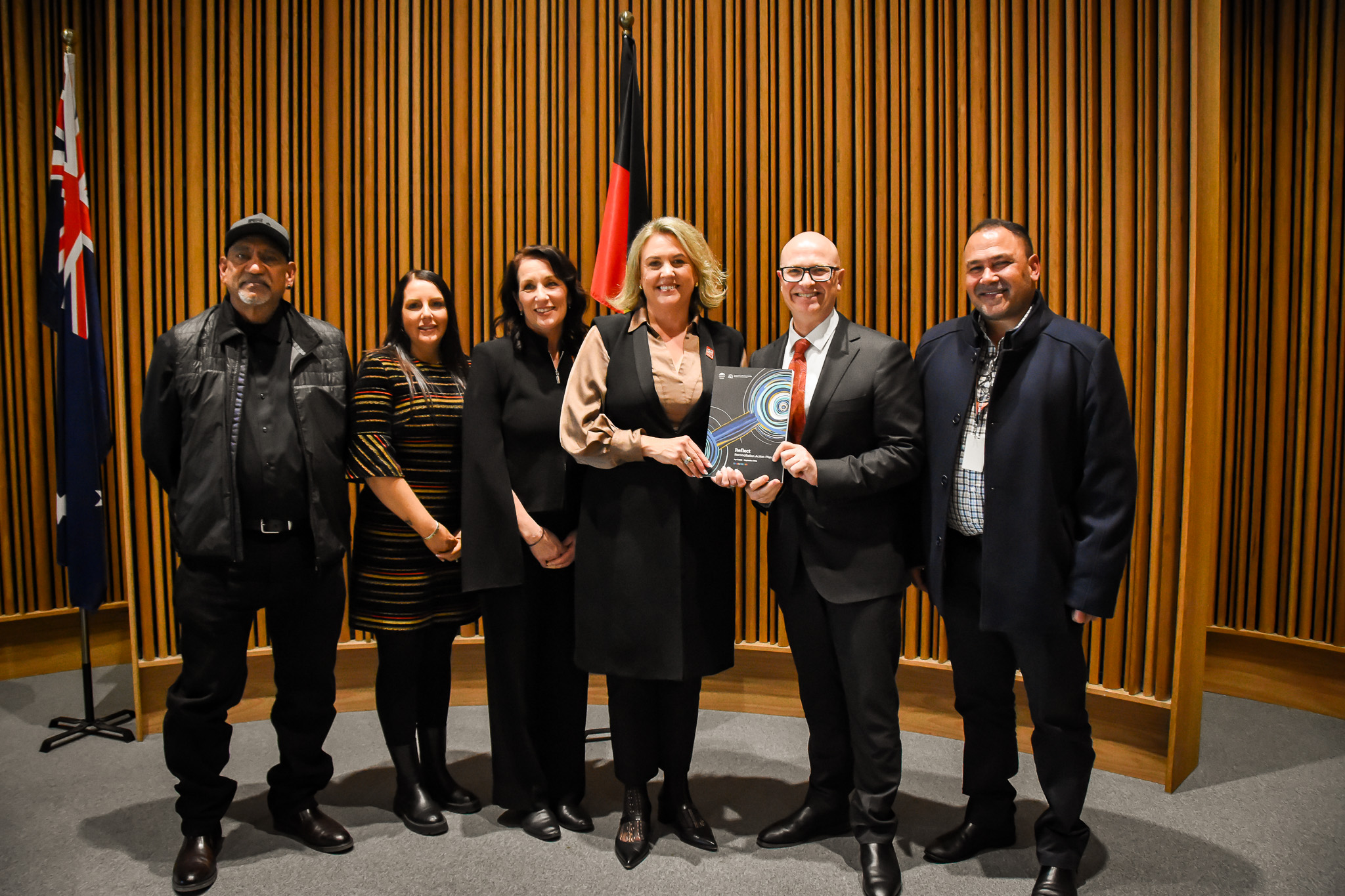 A group photo of the Reconciliation Action Plan: Reflect launch panel members.
