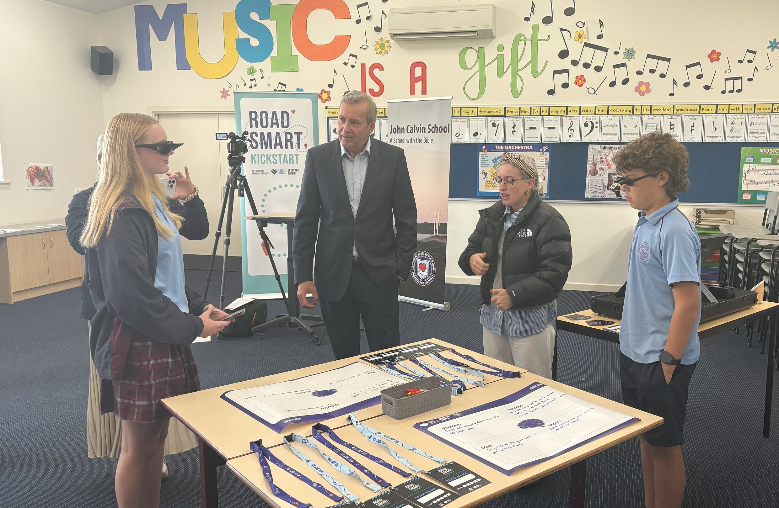 Students testing out equipment at John Calvin School