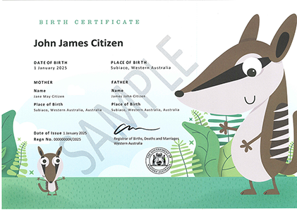 commemorative birth certificate - Numbat