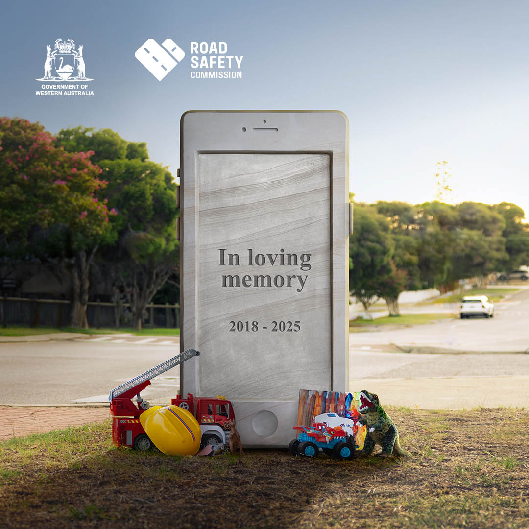 Headstone phone with text 'in loving memory 2018-2025'.