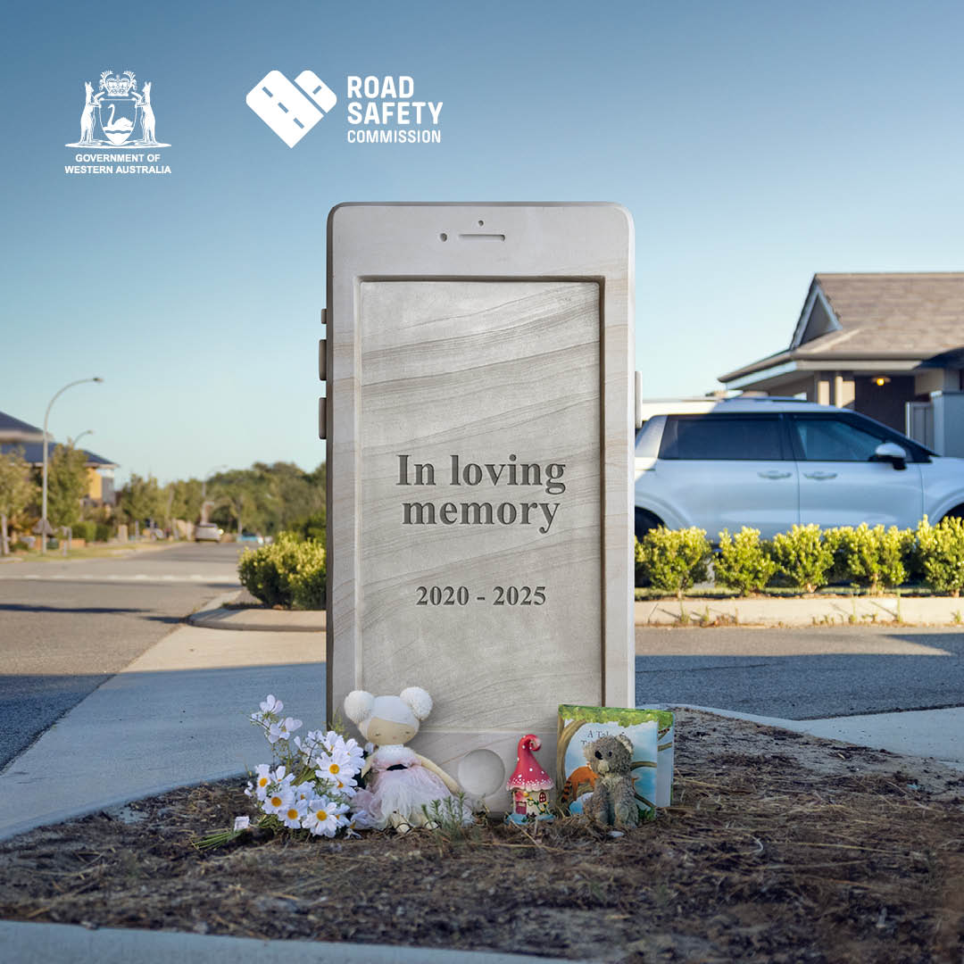 Headstone phone with text 'in loving memory 2020 - 2025'.