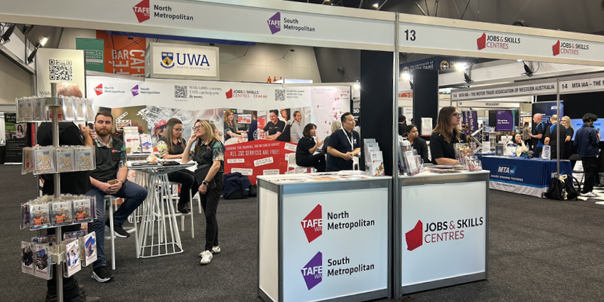 The Jobs and Skills WA & TAFE booths at the SkillsWest Expo 2025 