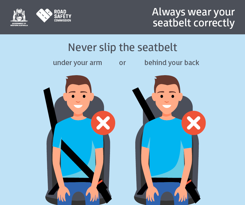Graphic showing the correct way to wear a seatbelt